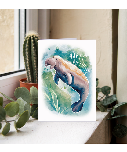 Happy Birthday cute dugong watercolour