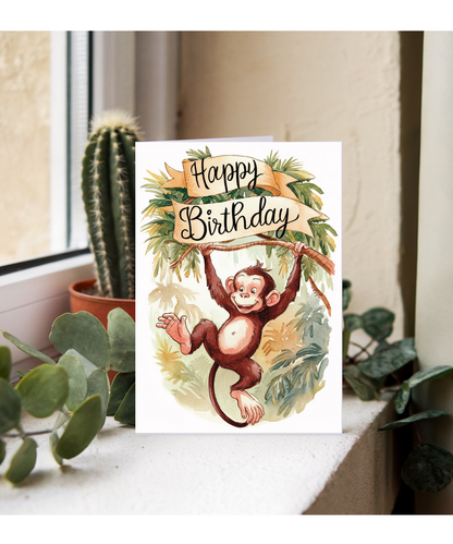 Happy Birthday cute monkey watercolour