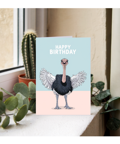 Birthday Card Ostrich cute with wings