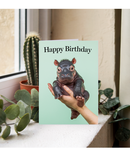 Birthday card Miniture Hippo cute funny