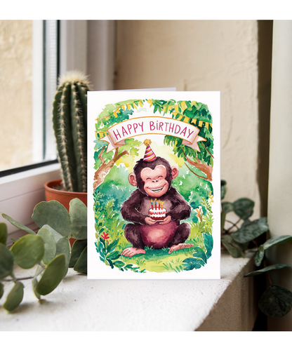 Happy Birthday cute ape watercolour