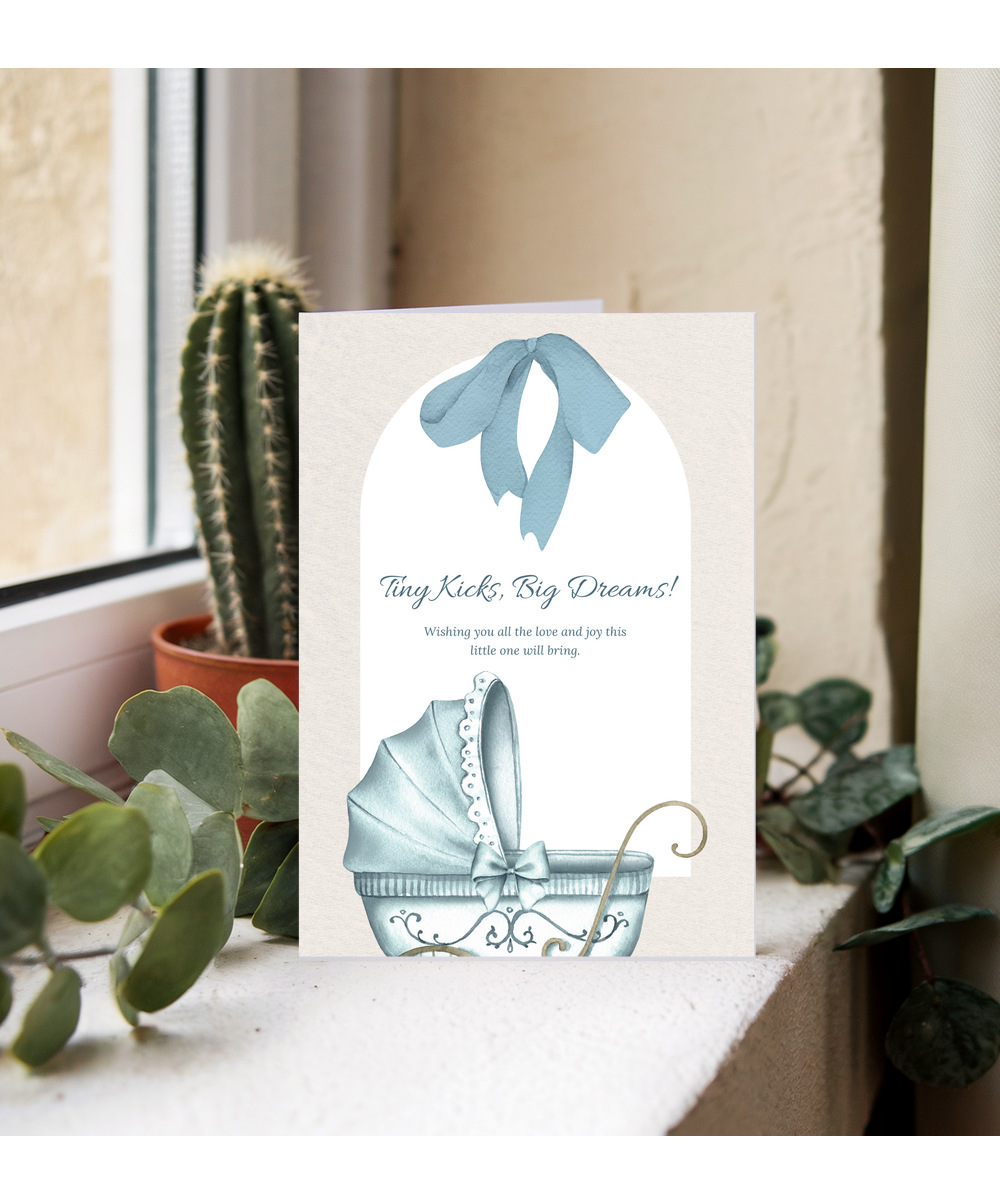 pregnancy card blue tiny kicks, big dreams