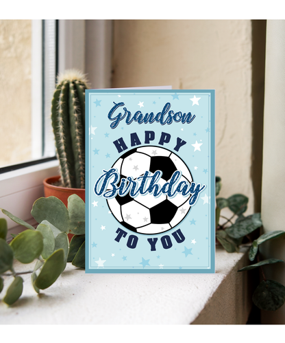 Happy Birthday Card for Grandson with Big Football and Stars