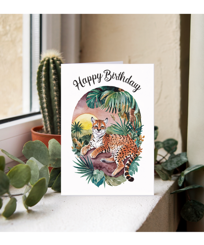 Happy Birthday cute ocelot watercolour