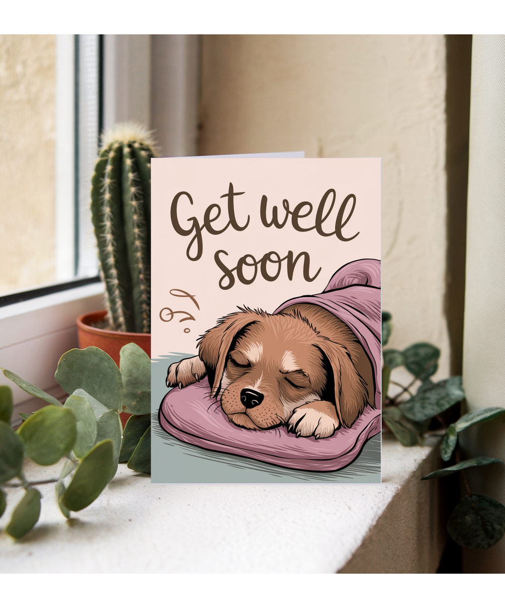 Get Well Soon - Puppy with a Hot Water Bottle