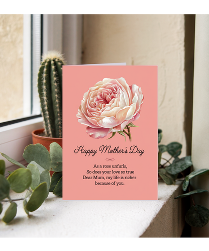 Mothers Day Card Rose Love for mum Traditional poem