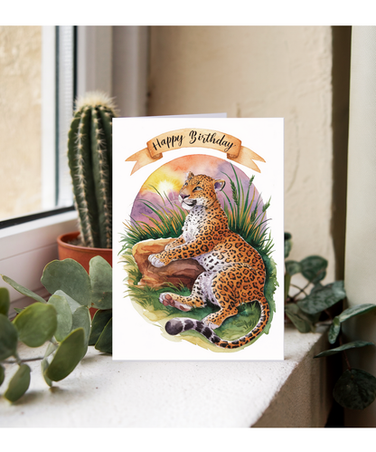 Happy Birthday cute leopard watercolour