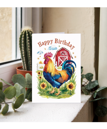 Happy Birthday cute rooster watercolour