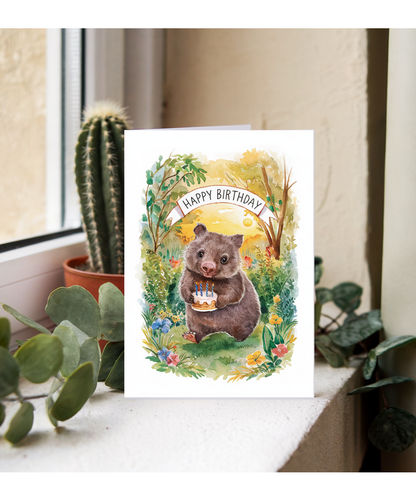 Happy Birthday cute wombat watercolour