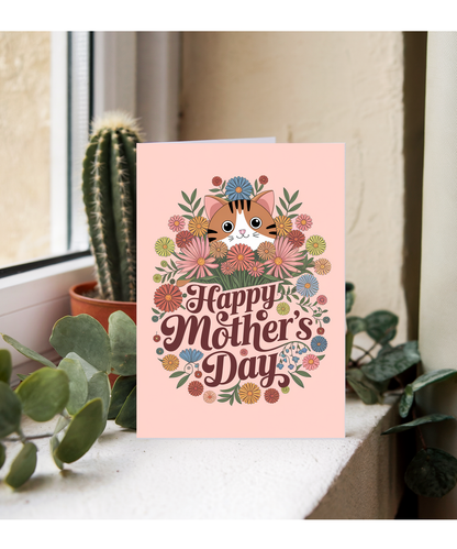 Happy Mother's Day - Cat with Flowers