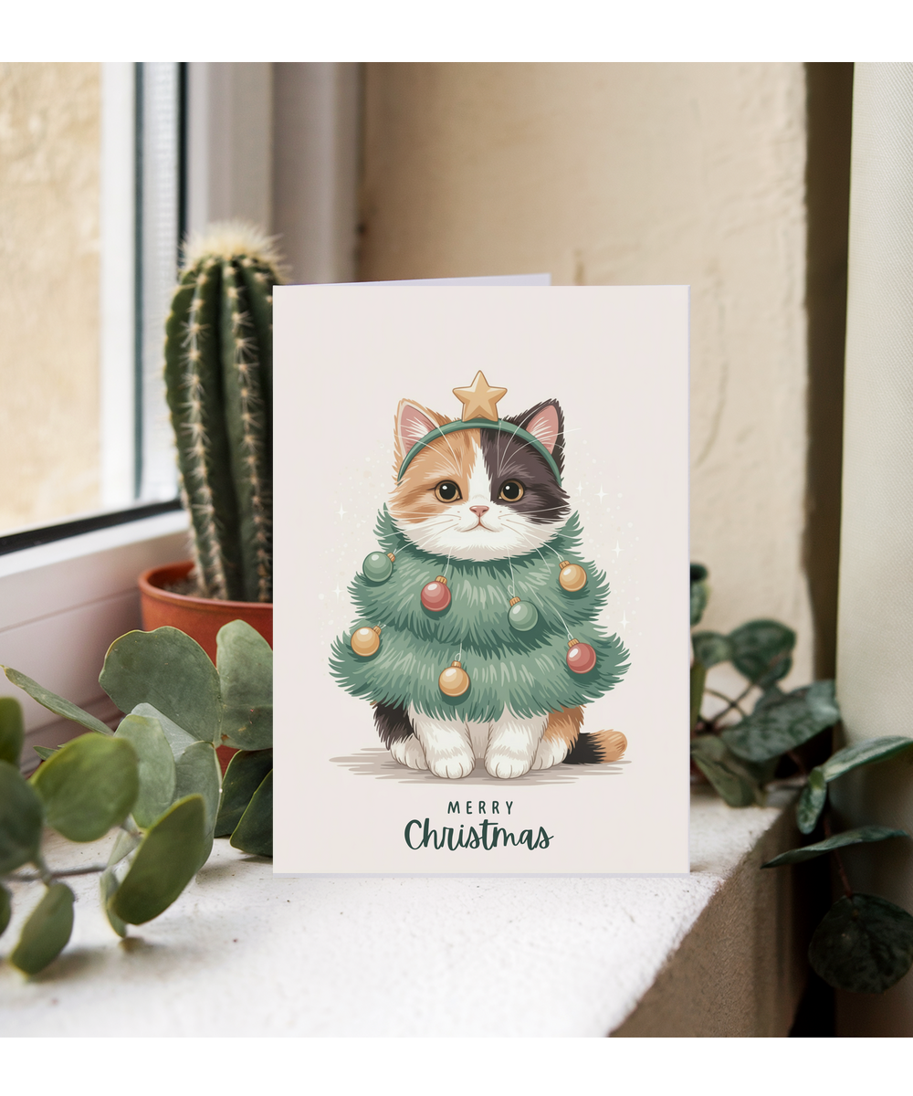 calico cat in christmas tree costume