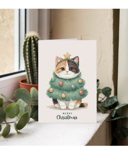 calico cat in christmas tree costume