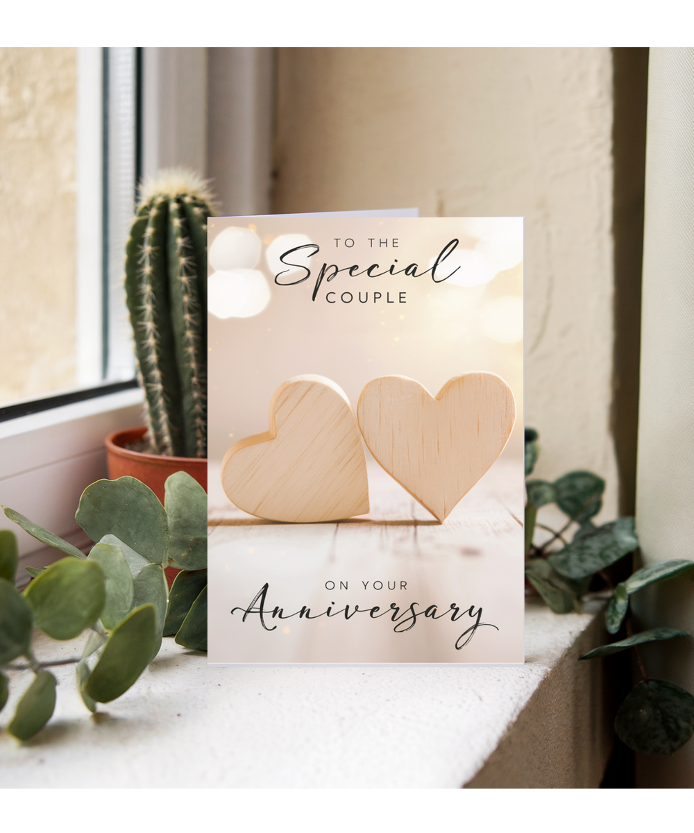 to the special couple on your anniversary wooden hearts