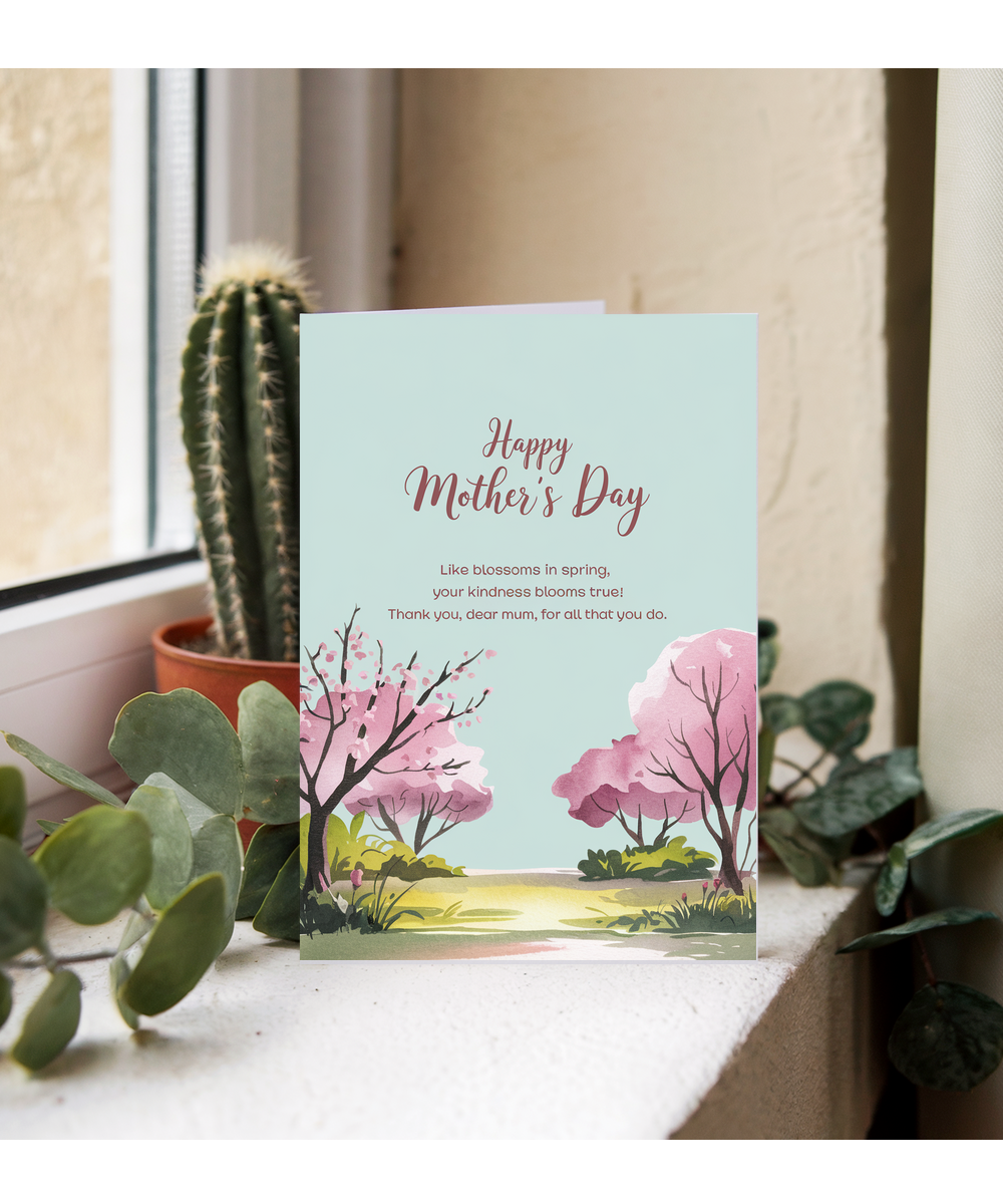 Happy Mother's Day Card Heart Blossoms pink Traditional poem