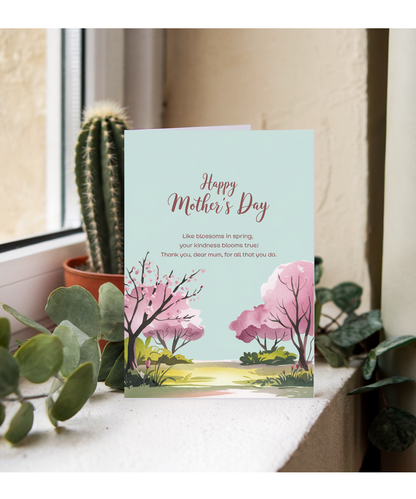 Happy Mother's Day Card Heart Blossoms pink Traditional poem
