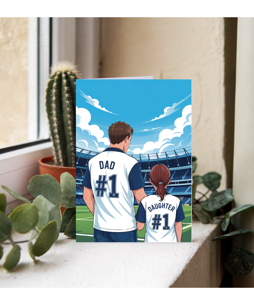 football white and blue number one dad and daughter