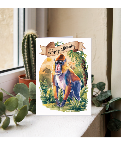 Happy Birthday cute mandrill watercolour