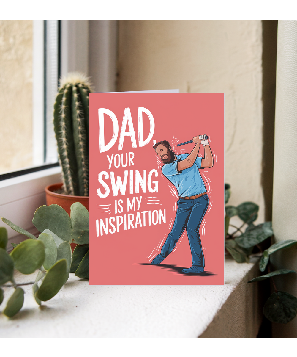 Funny joke card for dad bad swing Golf fathers day