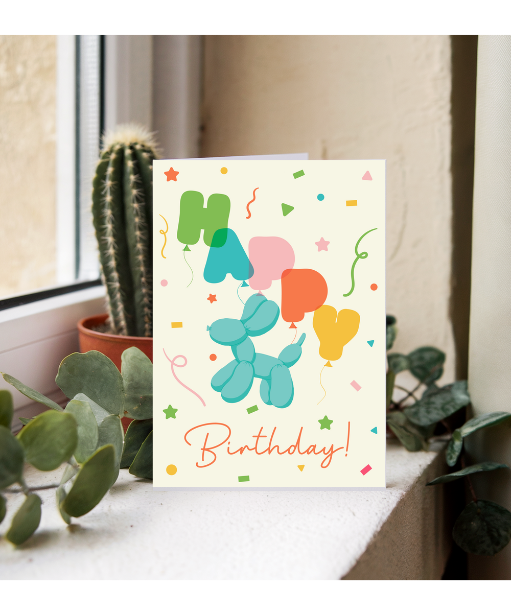 Happy Birthday card balloon dog
