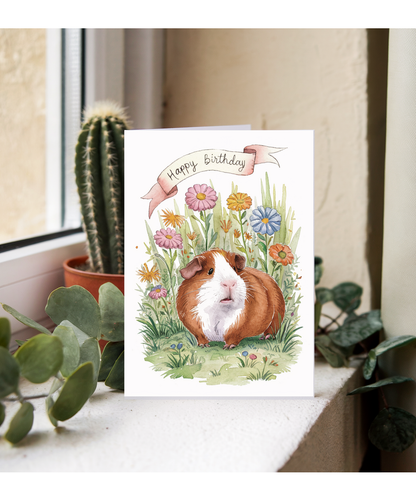 Happy Birthday cute guinea pig watercolour