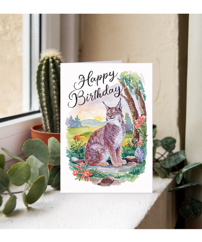 Happy Birthday cute lynx watercolour