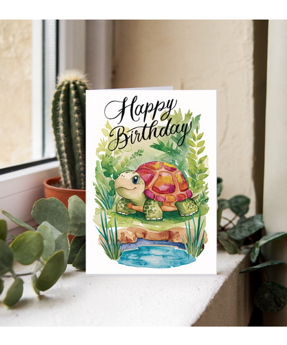 Happy Birthday cute turtle watercolour