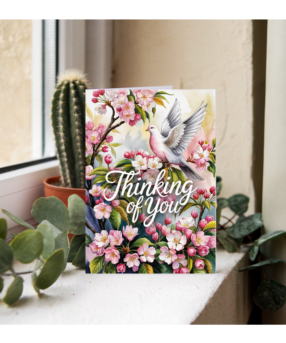 Sympathy Card Thinking of You Missing Loved Ones Pretty Flowers and Dove