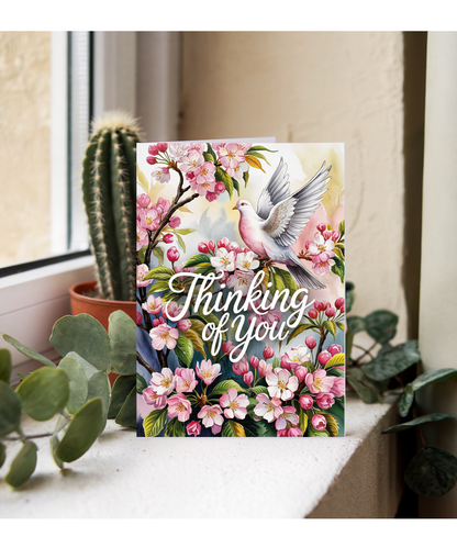 Sympathy Card Thinking of You Missing Loved Ones Pretty Flowers and Dove