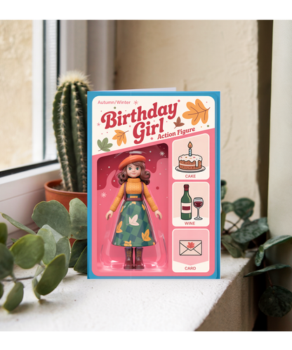 Happy Birthday card autumn and winter birthday girl action figure