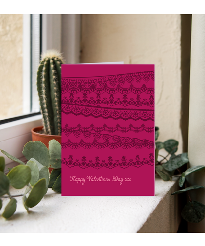Happy Valentines Day Card with Scarlet Romantic Lace