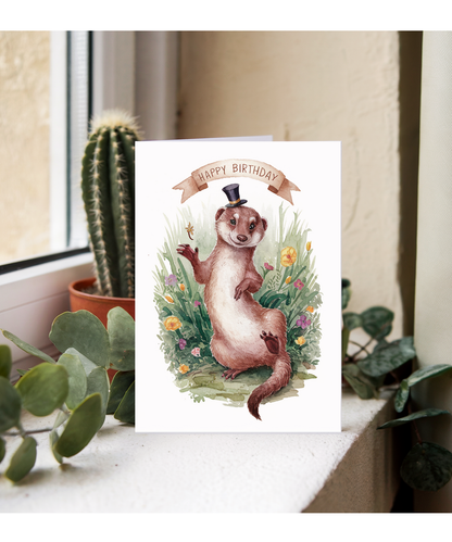 Happy Birthday cute mongoose watercolour