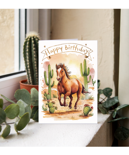 Happy Birthday cute mustang watercolour