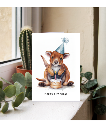 Baby Kangaroo Birthday Card Adorable Animal Watercolour Illustration