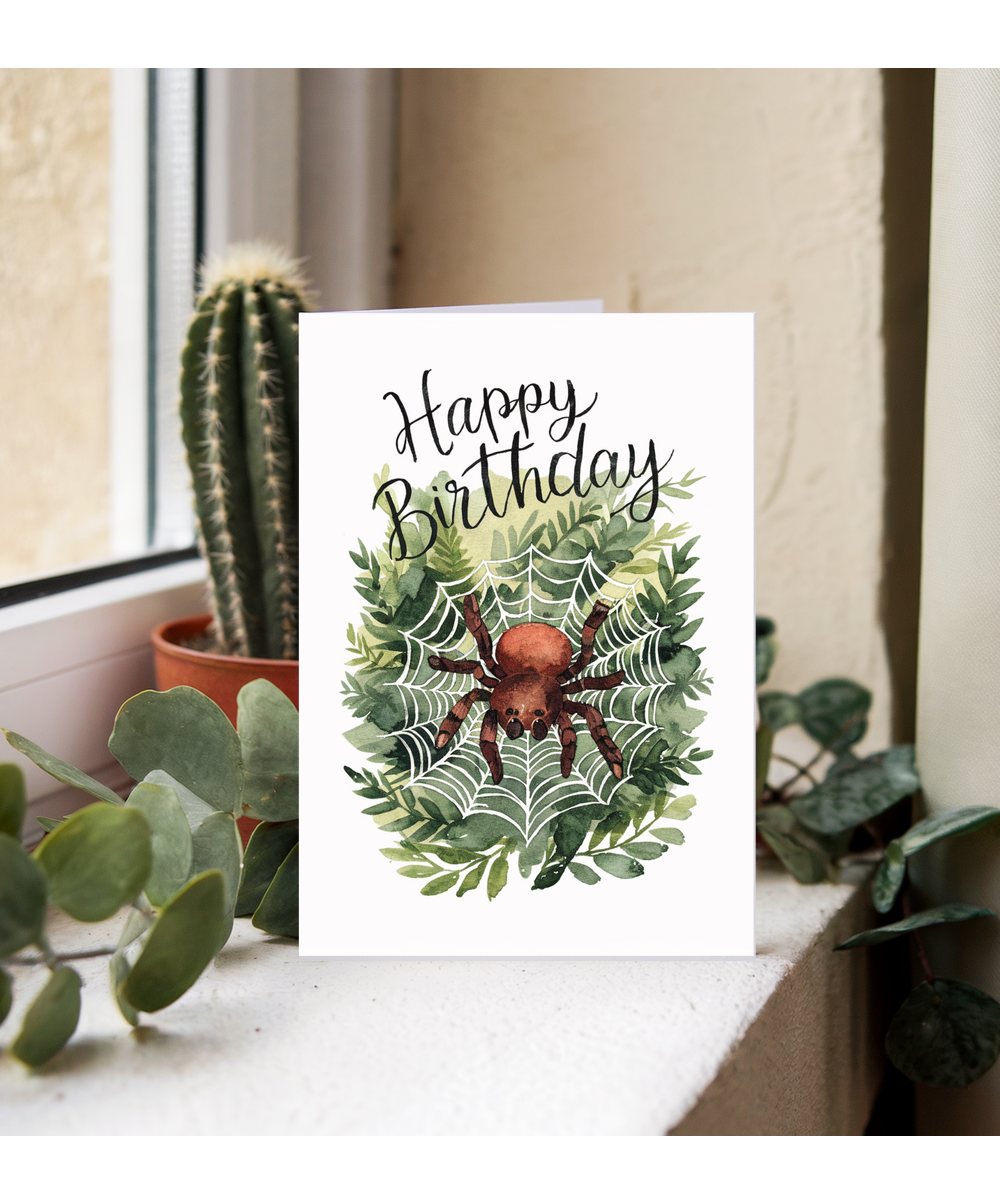 Happy Birthday cute spider web watercolour