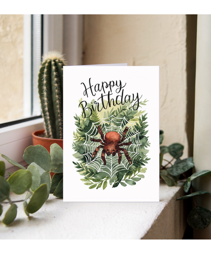 Happy Birthday cute spider web watercolour