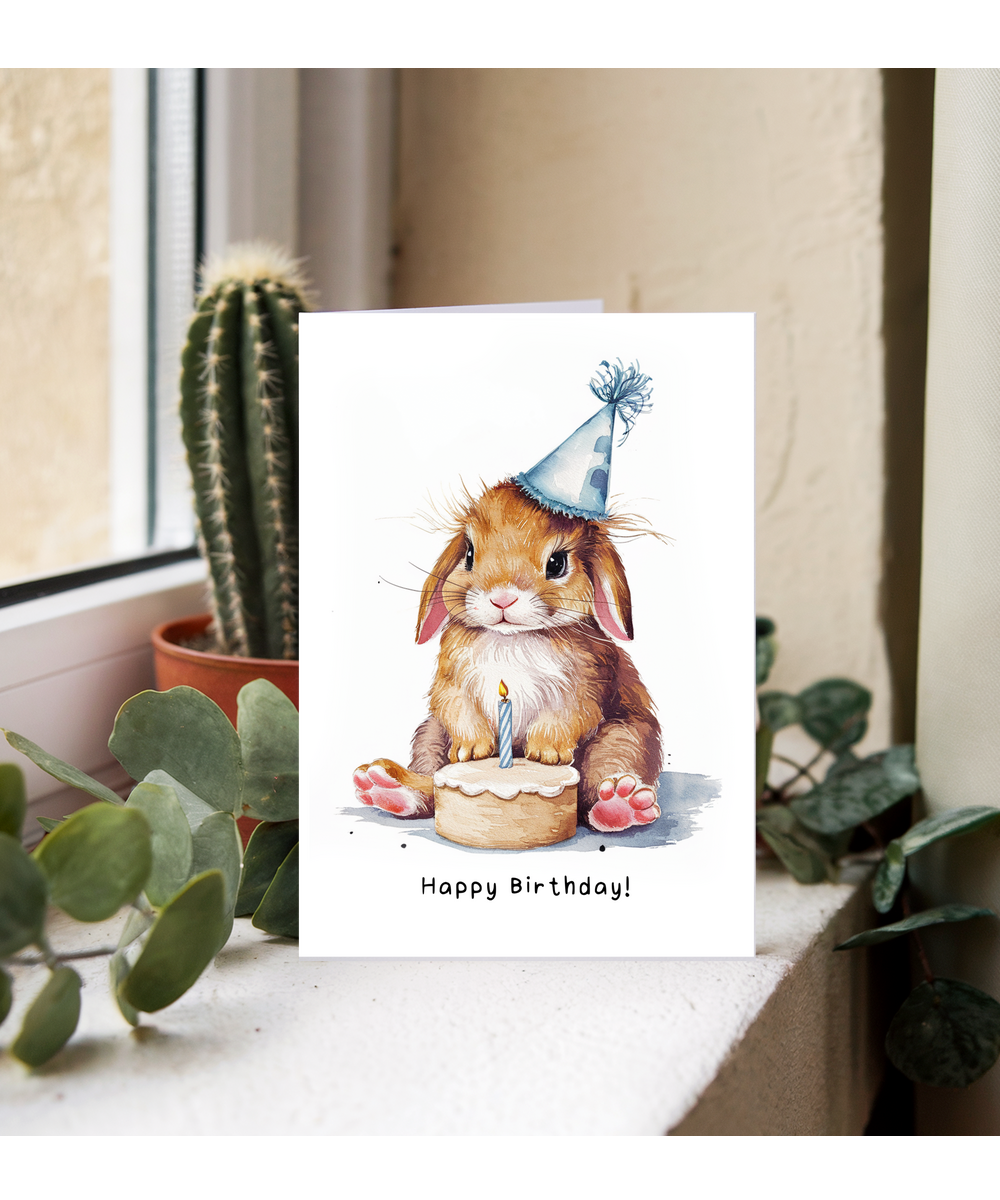 Baby Bunny Birthday Card Adorable Animal Watercolour Illustration