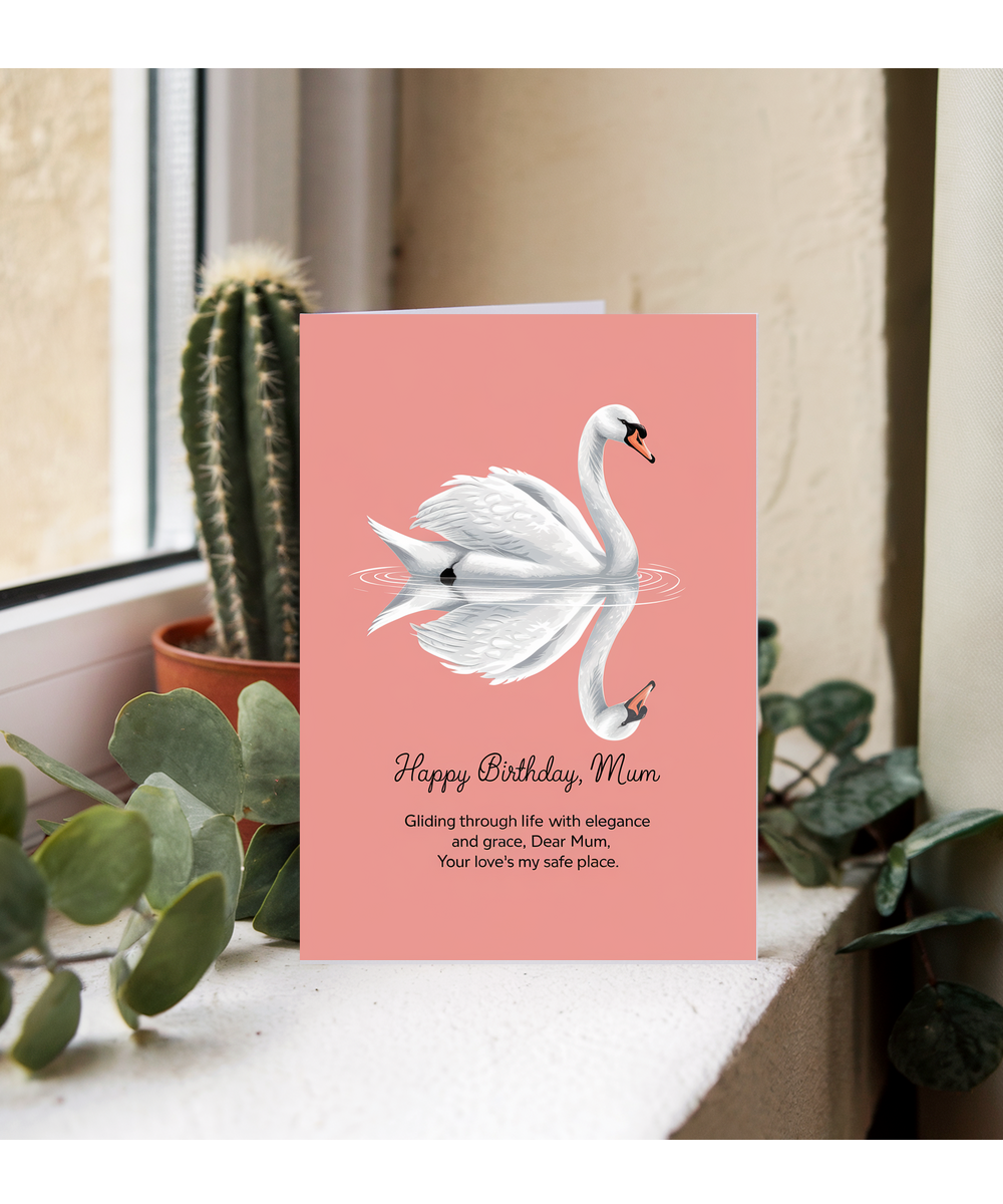 Birthday Card Mum pastel coral swan