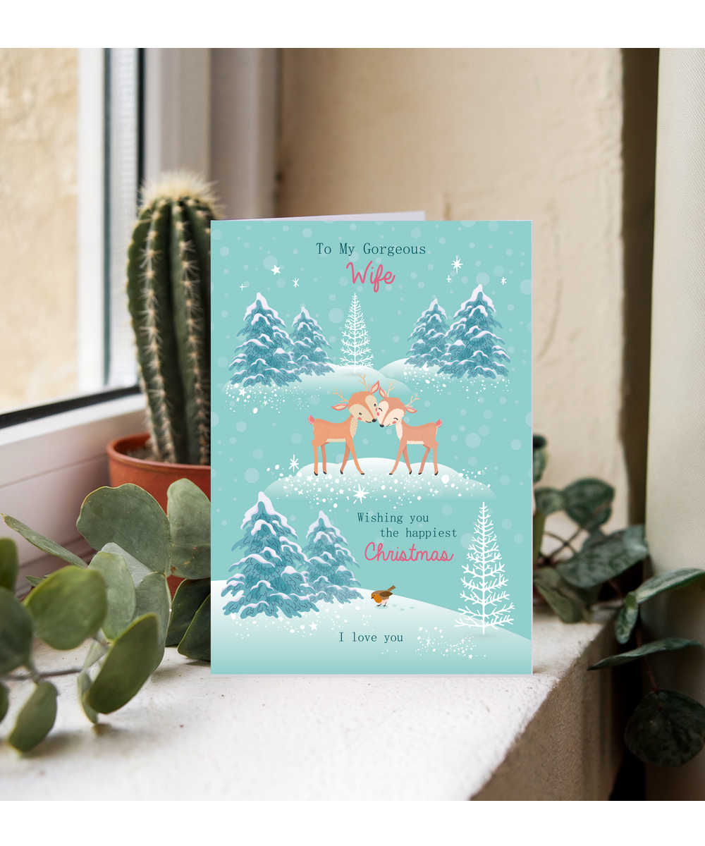 Romantic Deer Christmas Card for My Gorgeous Wife I Love You