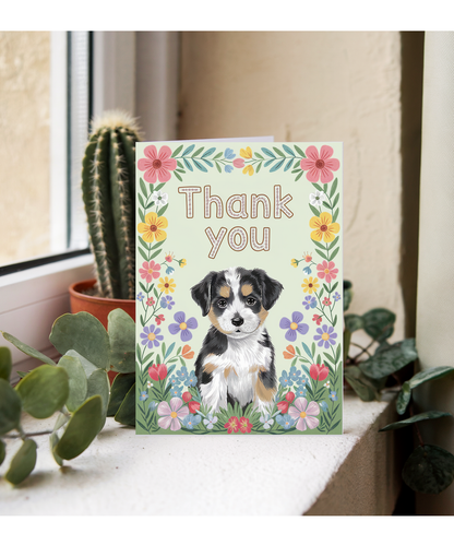 Thank You - Puppy with Flowers