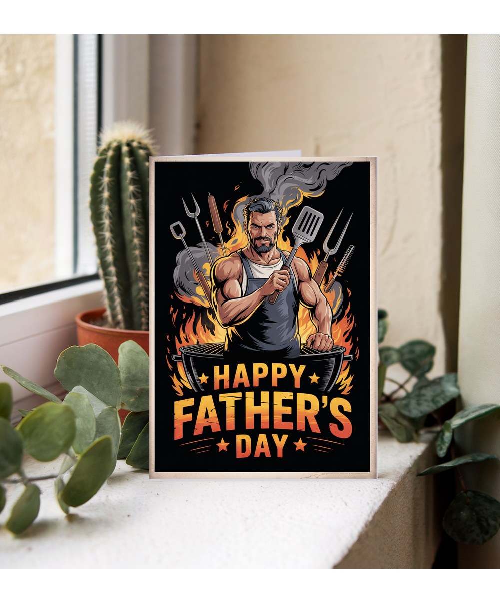 Funny Fathers Day Card Big Muscly Super Chad Dad at the BBQ