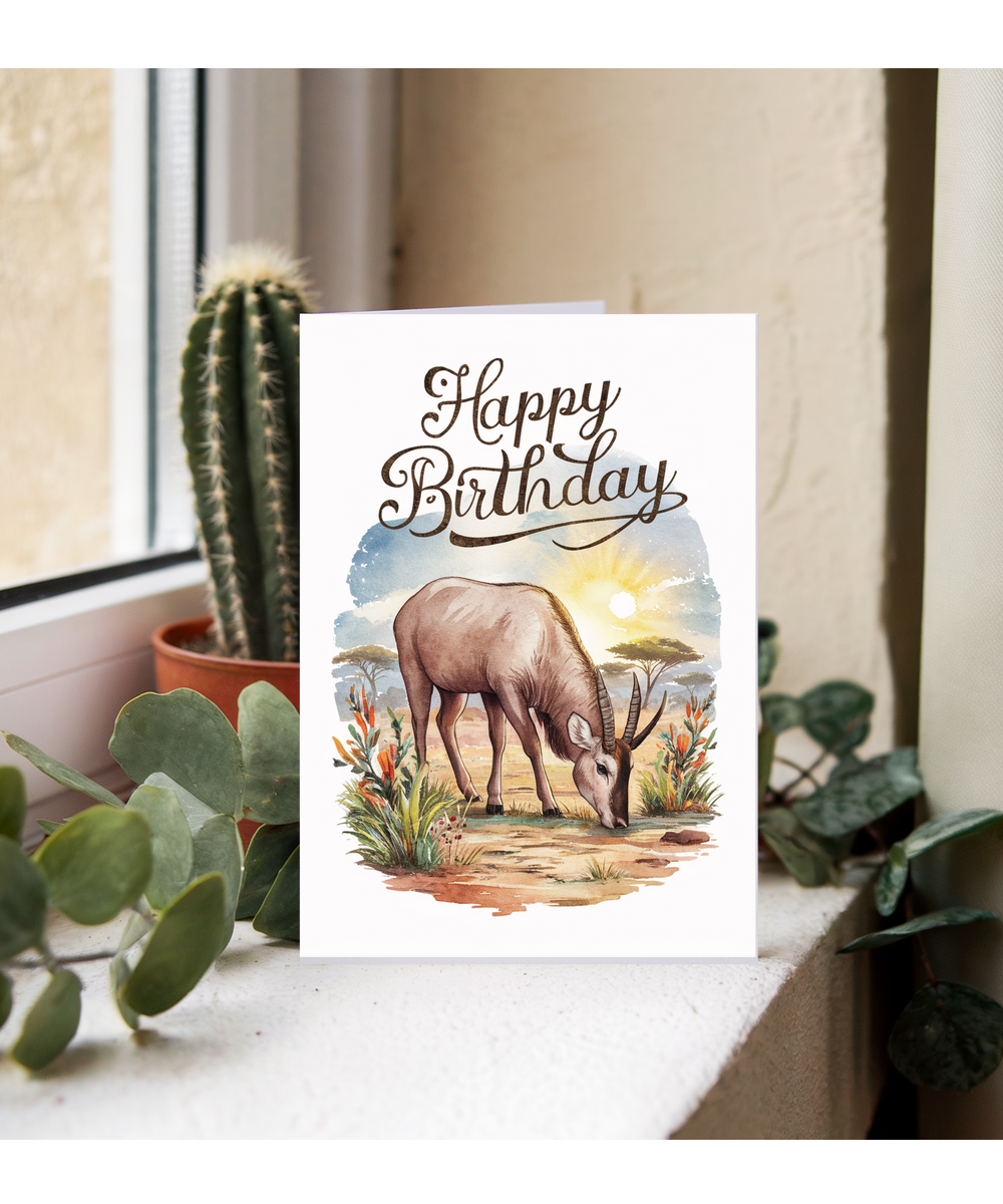Happy Birthday cute waterbuck watercolour
