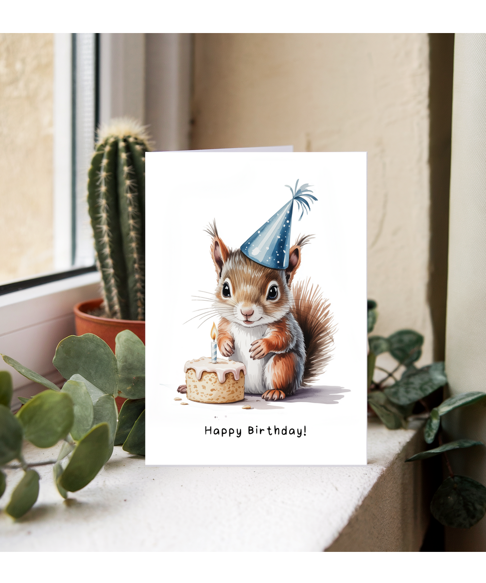 Baby Woodland Squirrel Birthday Card Adorable Animal Watercolour Illustration