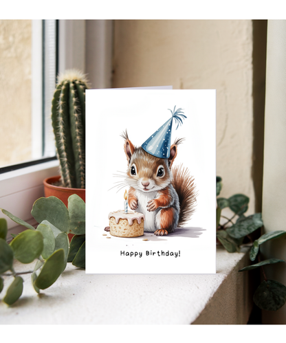 Baby Woodland Squirrel Birthday Card Adorable Animal Watercolour Illustration