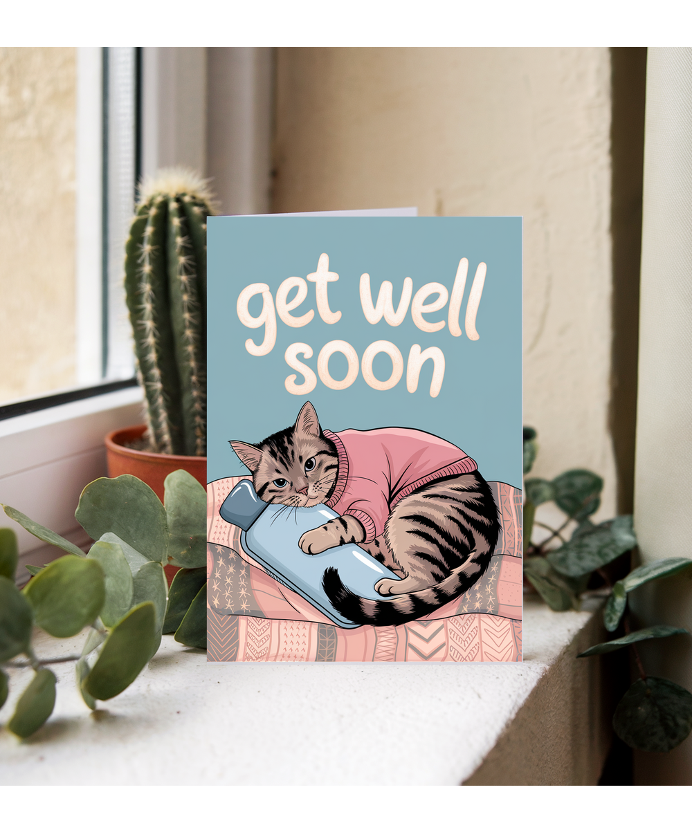 Get Well Soon - Cat with a Hot Water Bottle
