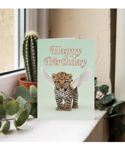 Birthday Card Leopard With Wings cute