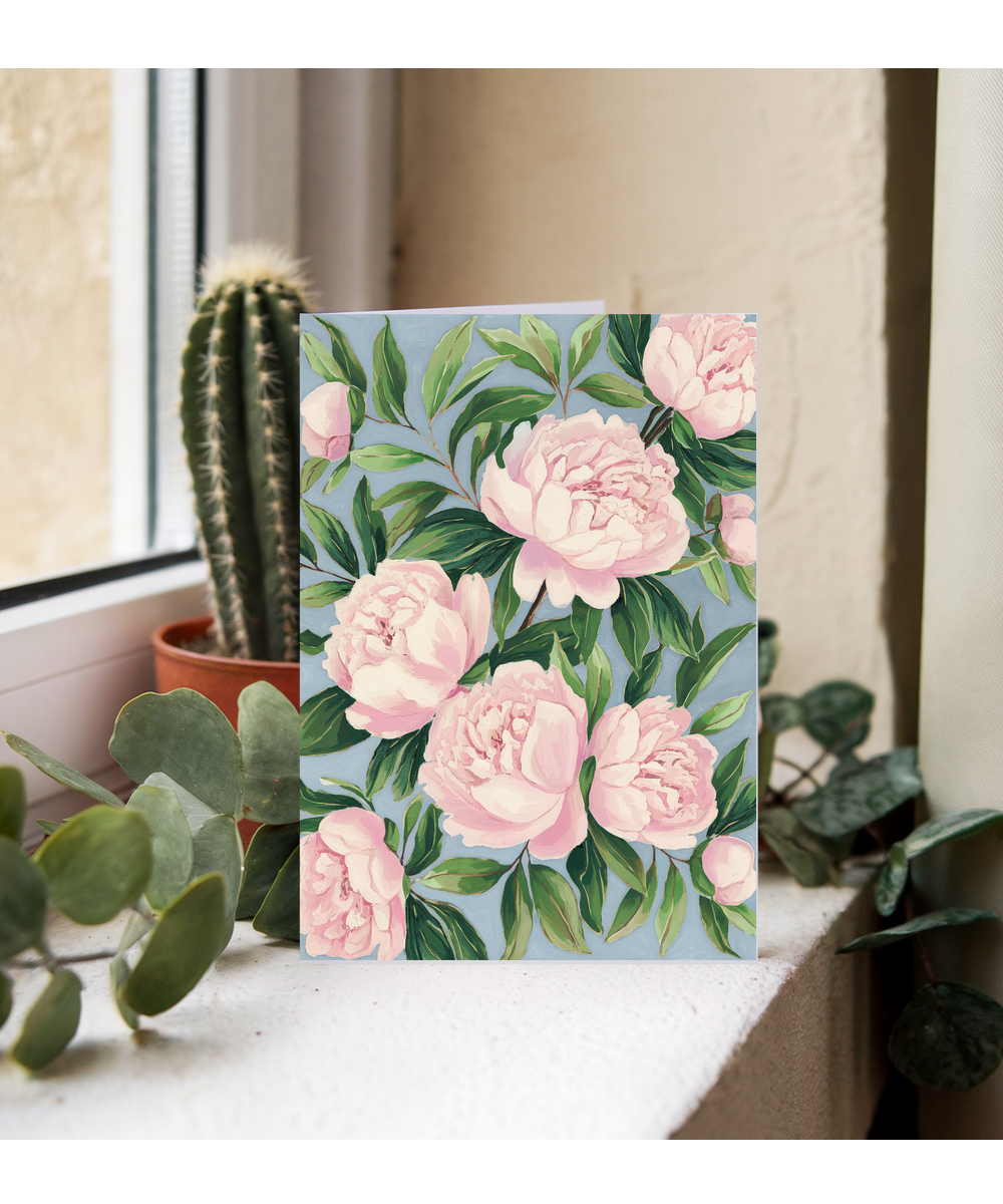 pink peonies and green leaves