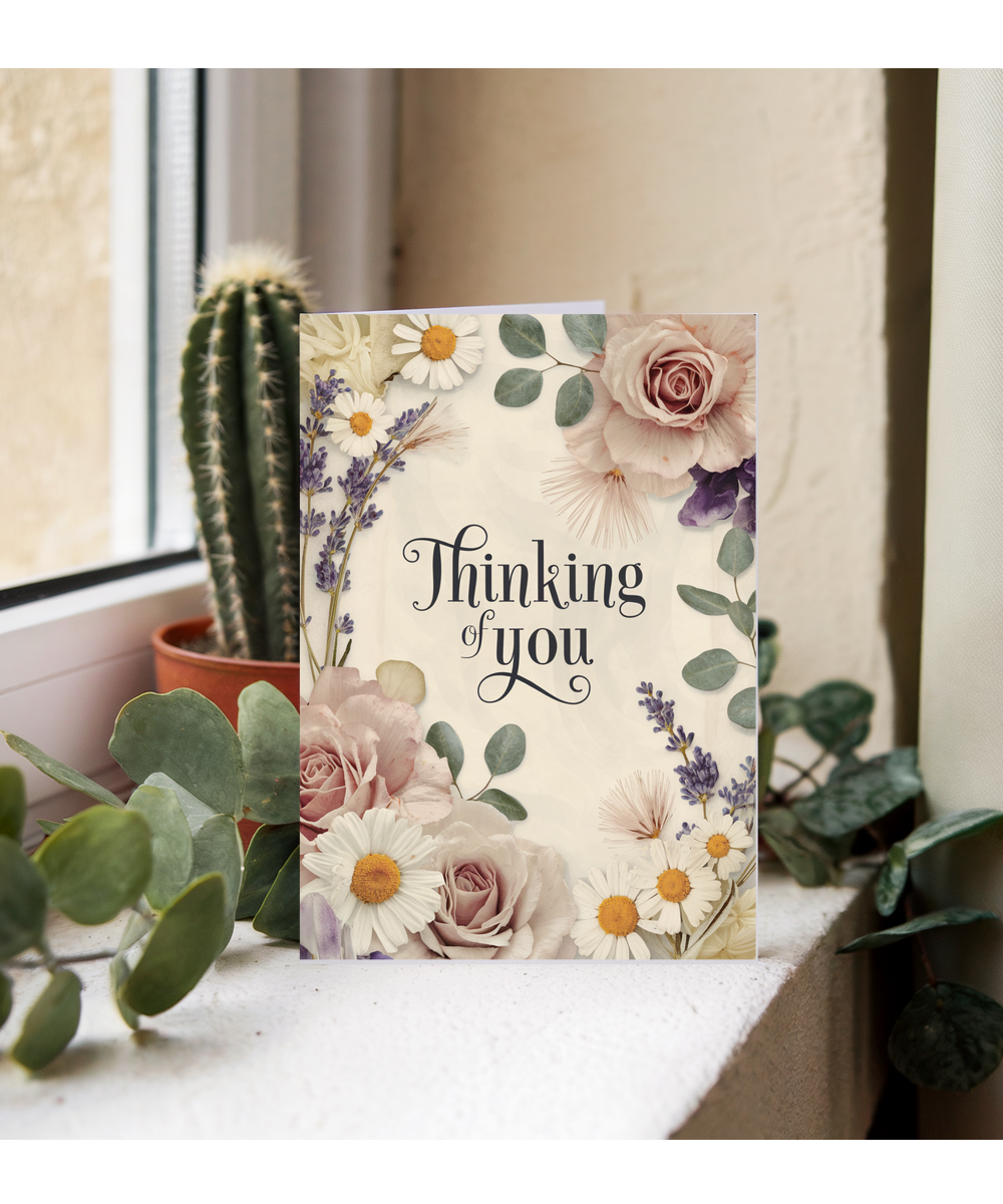 Thinking of You Sympathy Card with Soft Flower Border