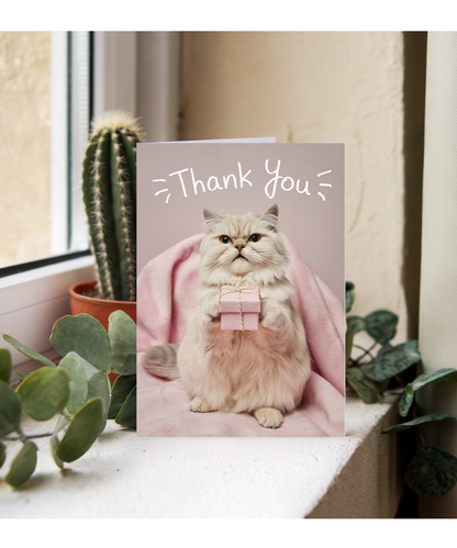 Thank You with Cat with a Gift Box