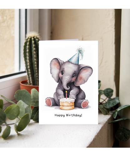 Baby Elephant Birthday Card Adorable Animal Watercolour Illustration