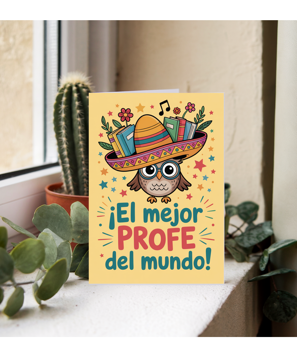Thank You Card for Spanish Teacher El Mejor Profe del Mundo Owl Design